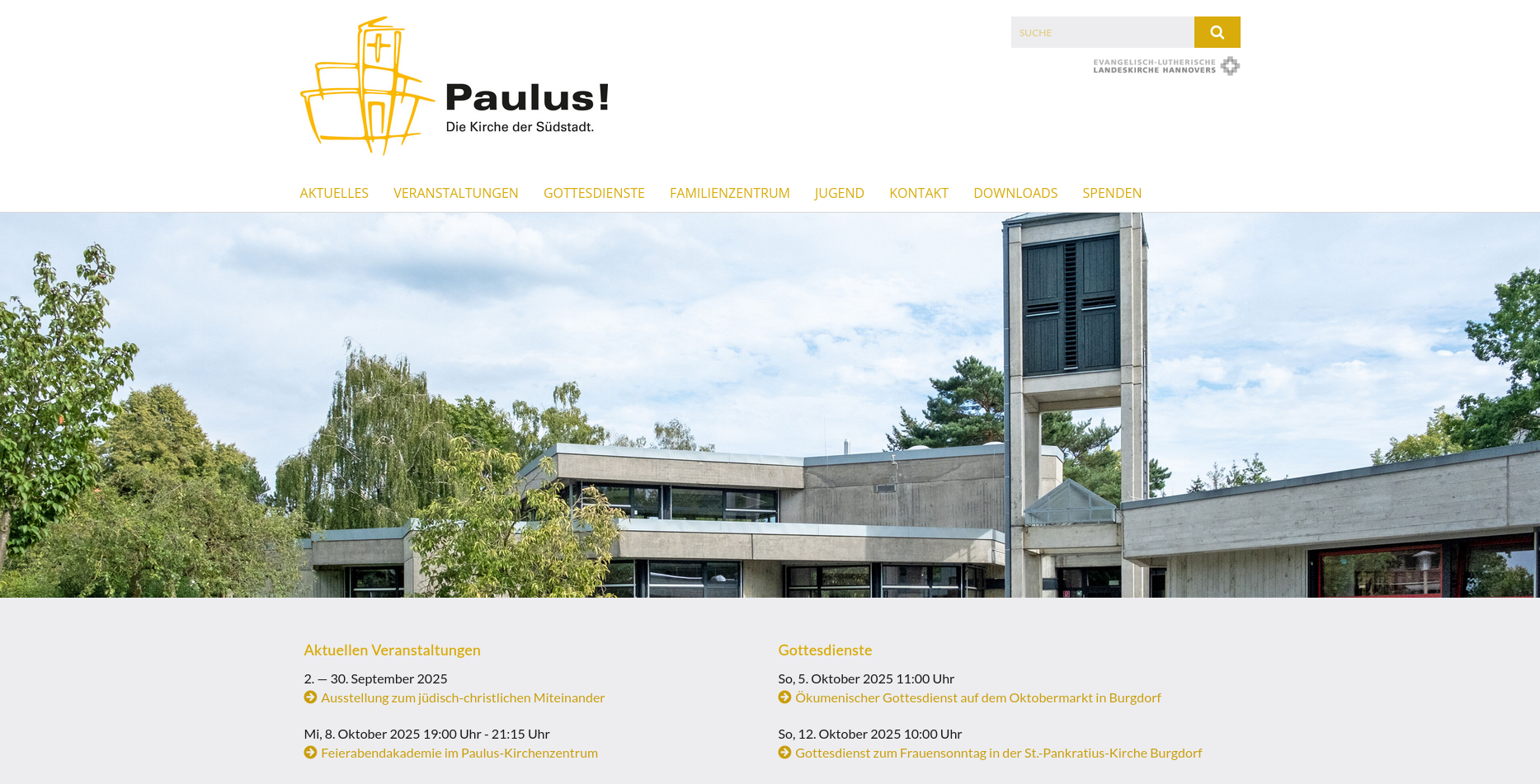 Screenshot der Startseite der Paulus-Kirchengemeinde Burgdorf